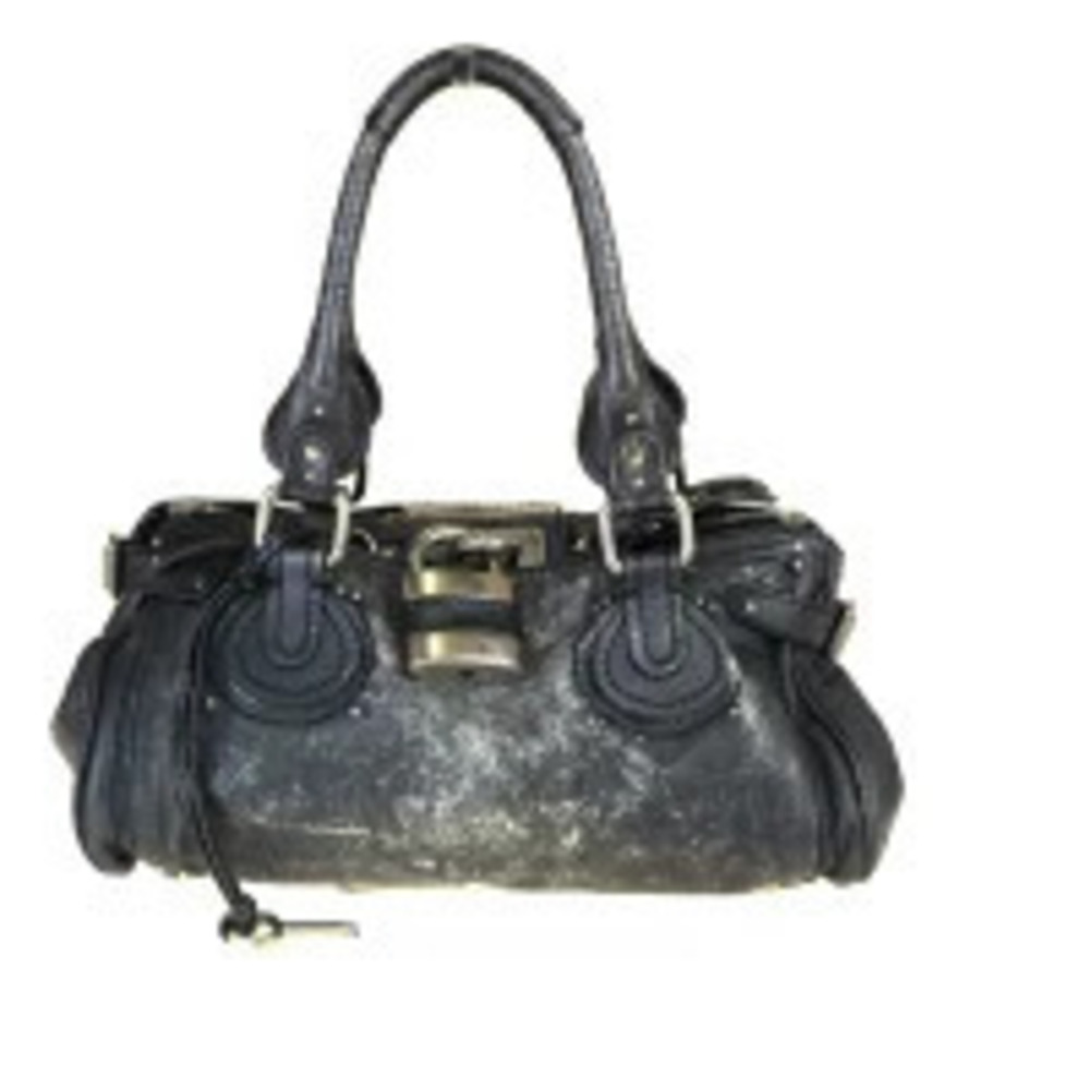 Chloe Paddington Padlock Leather Shoulder Bag Metallic Gray